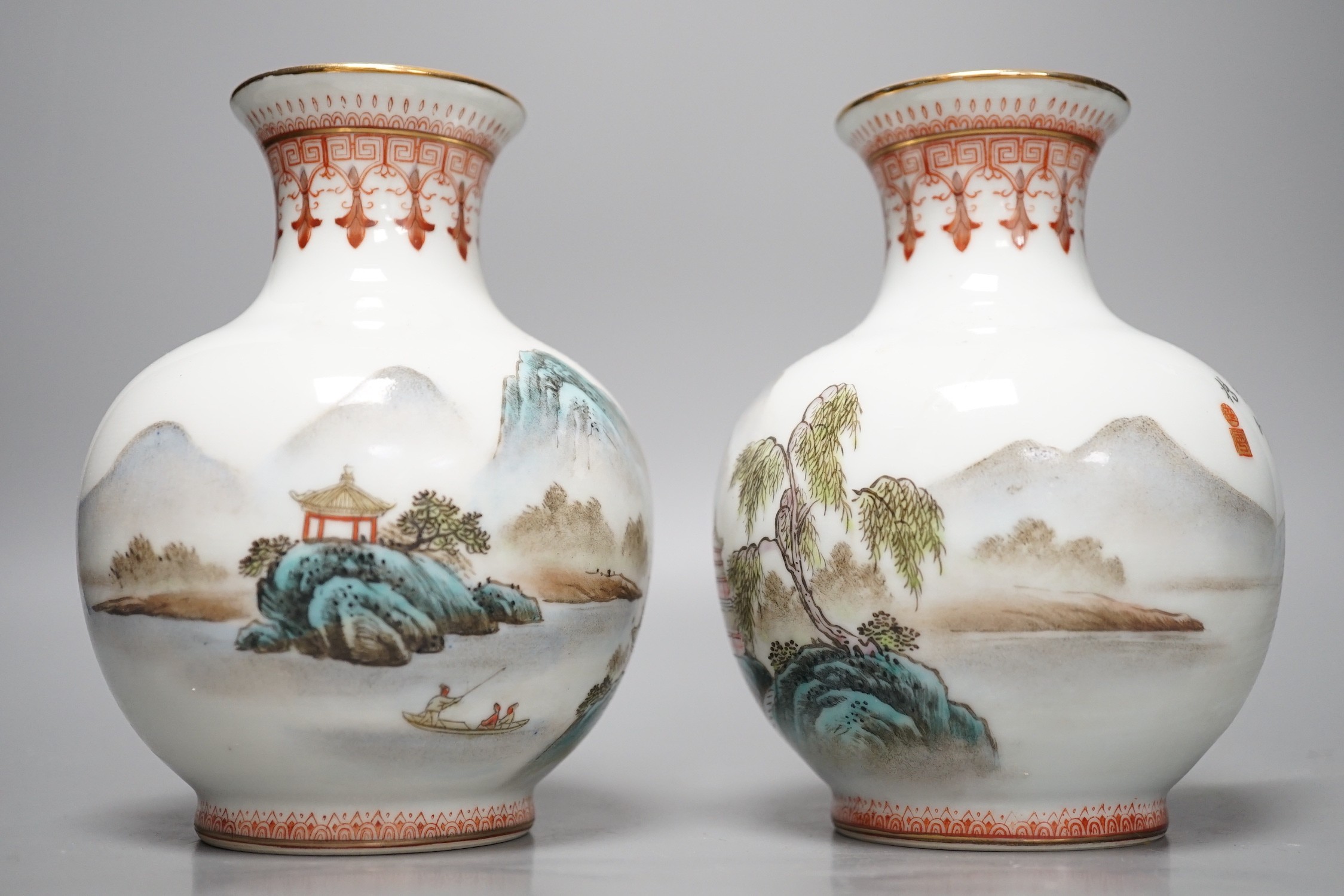 A pair of Chinese enamelled vases, 15cms high